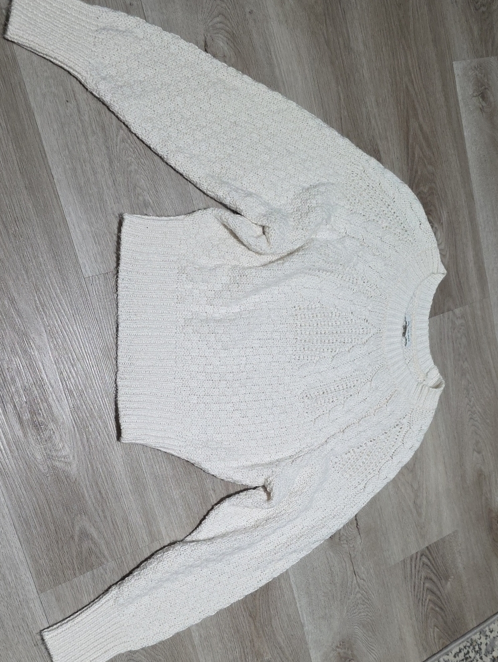 American Eagle Outfitters Cream Cable Knit Crewneck Sweater